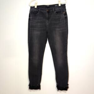 Judy Blue Black Wash Skinny Jeans Distressed Frayed Hem Stretch 15/32